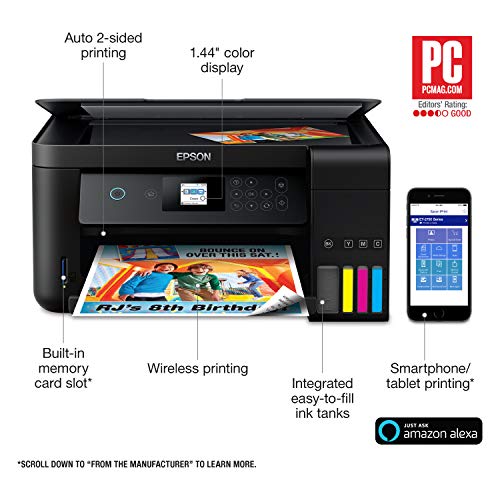 Epson EcoTank ET-2750 Wireless Color All-in-One Cartridge-Free Supertank Printer with Scanner, Copier and Ethernet, Regular