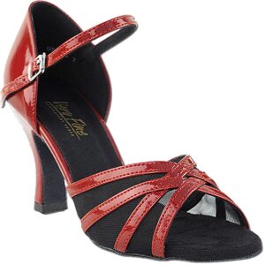 women's ballroom dance shoes tango wedding salsa dance shoes red patent & black mesh 6027eb comfortable - very fine 3" heel 8 m us [bundle of 5]