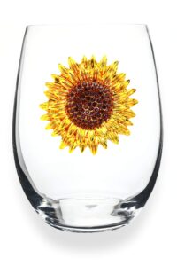 the queens' jewels sunflower jeweled stemless wine glass, 21 oz. - unique gift for women, birthday, cute, fun, not painted, decorated, bling, bedazzled, rhinestone