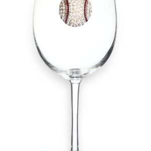 THE QUEENS' JEWELS Baseball Jeweled Stemmed Wine Glass, 21 oz. - Unique, Birthday, Cute, Fun, Not Painted, Decorated, Bling, Bedazzled, Rhinestone