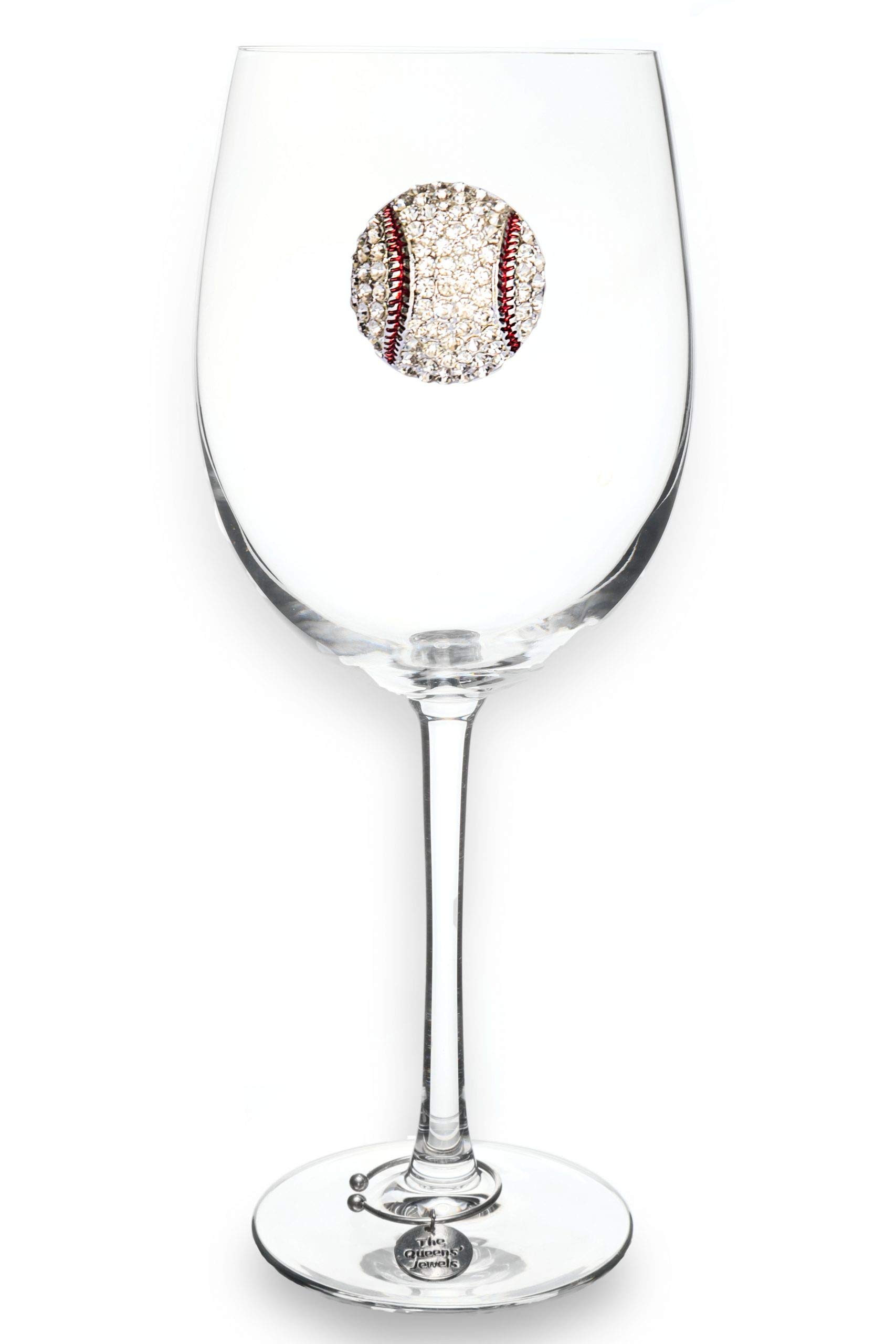 THE QUEENS' JEWELS Baseball Jeweled Stemmed Wine Glass, 21 oz. - Unique, Birthday, Cute, Fun, Not Painted, Decorated, Bling, Bedazzled, Rhinestone