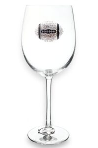 the queens' jewels football (diamond and black) jeweled stemmed wine glass, 21 oz. - unique gift for women, birthday, cute, fun, not painted, decorated, bling, bedazzled, rhinestone