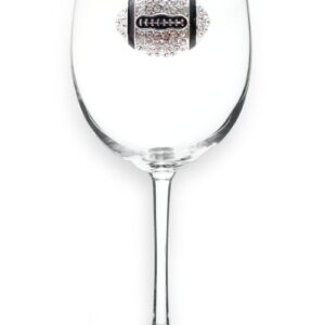 THE QUEENS' JEWELS Football (Diamond and Black) Jeweled Stemmed Wine Glass, 21 oz. - Unique Gift for Women, Birthday, Cute, Fun, Not Painted, Decorated, Bling, Bedazzled, Rhinestone