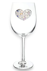 the queens' jewels multi stone heart jeweled stemmed wine glass, 21 oz. - unique gift for women, birthday, cute, fun, not painted, decorated, bling, bedazzled, rhinestone