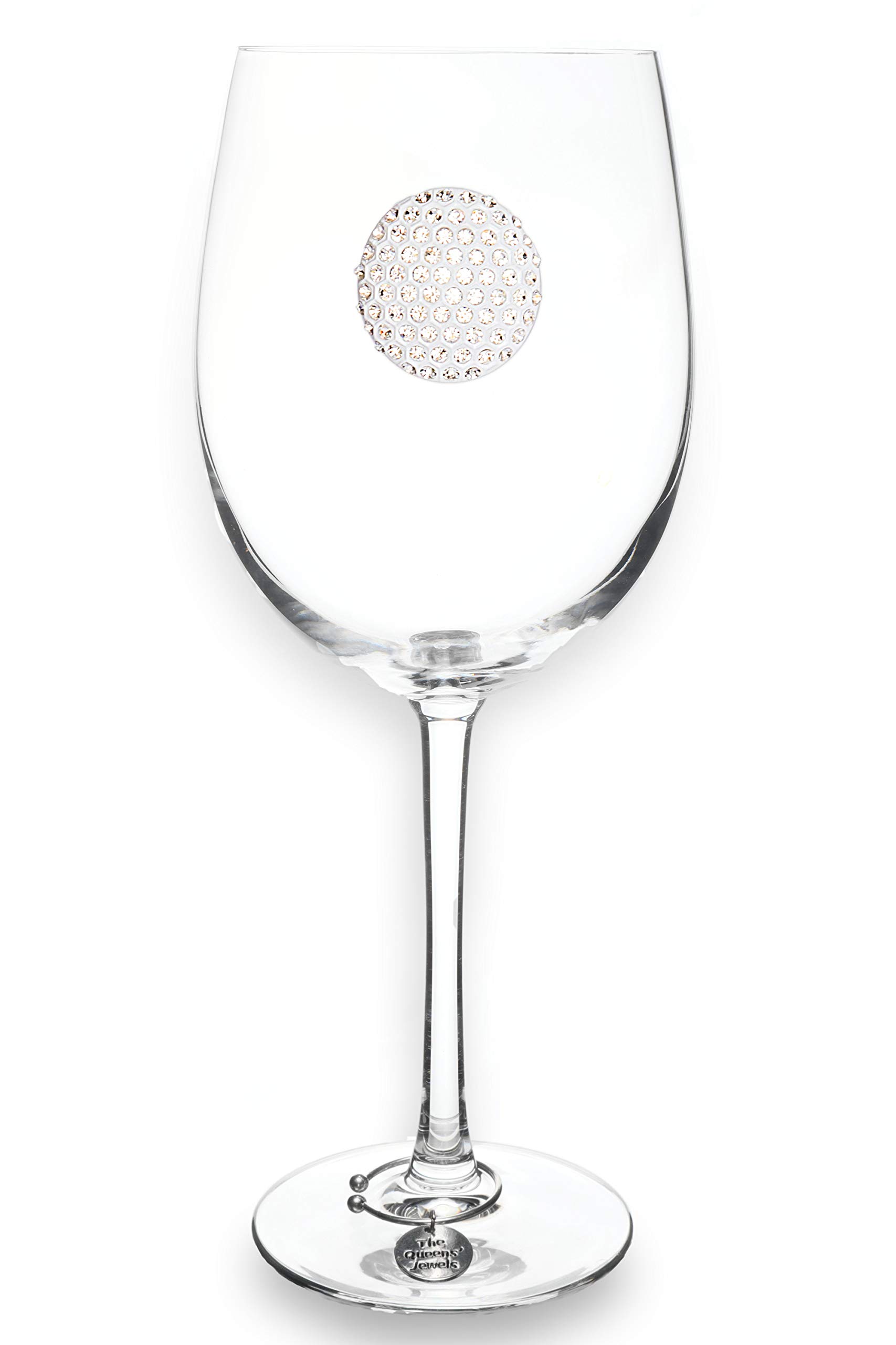 THE QUEENS' JEWELS Golf Ball Jeweled Stemmed Wine Glass, 21 oz. - Unique Gift for Women, Birthday, Cute, Fun, Not Painted, Decorated, Bling, Bedazzled, Rhinestone