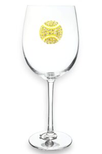 the queens' jewels tennis ball jeweled stemmed wine glass, 21 oz. - unique gift for women, birthday, cute, fun, not painted, decorated, bling, bedazzled, rhinestone