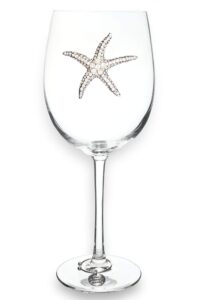 the queens' jewels starfish jeweled stemmed wine glass, 21 oz. - unique gift for women, birthday, cute, fun, beach, not painted, decorated, bling, bedazzled, rhinestone