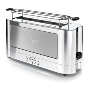 russell hobbs trl9300gyr 2-slice glass accent long toaster, silver & stainless steel