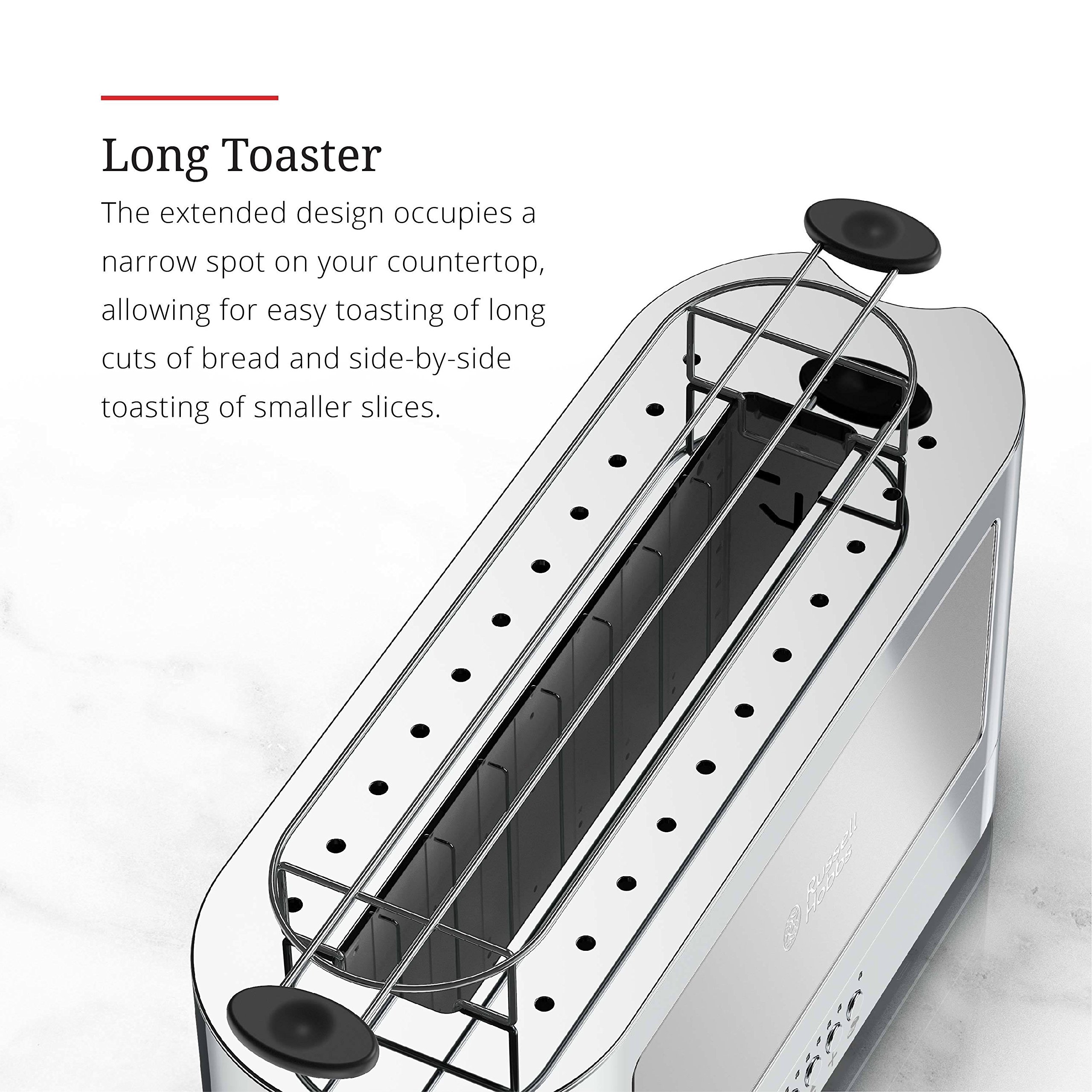 Russell Hobbs TRL9300GYR 2-Slice Glass Accent Long Toaster, Silver & Stainless Steel