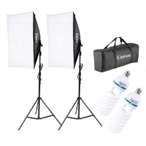 kshioe photography softbox lighting kit, youtube starter kit, photo equipment soft studio light with light stands and convenient carry bag (with 2 softbox light)