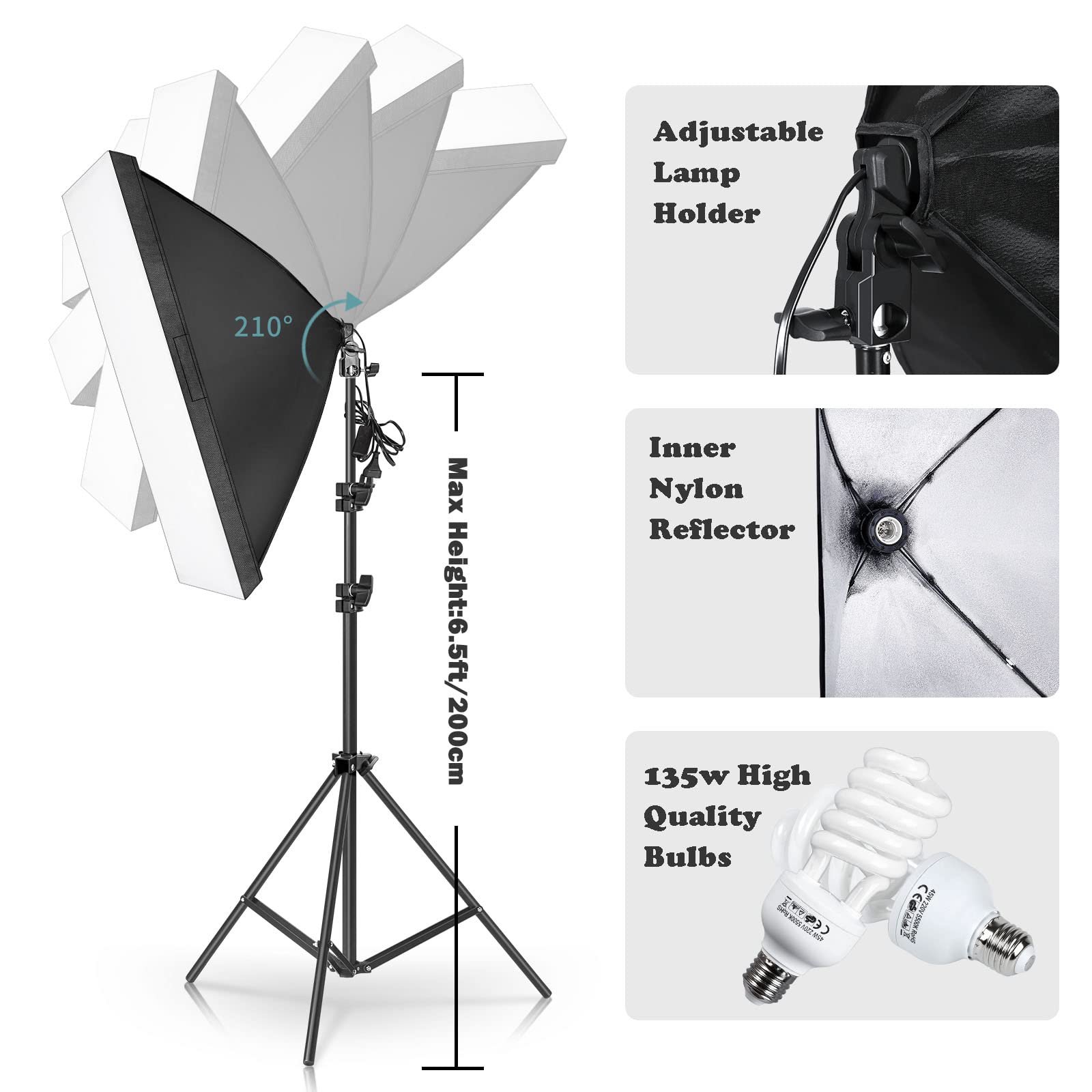 Kshioe Photography Softbox Lighting Kit, YouTube Starter Kit, Photo Equipment Soft Studio Light with Light Stands and Convenient Carry Bag (with 2 softbox Light)