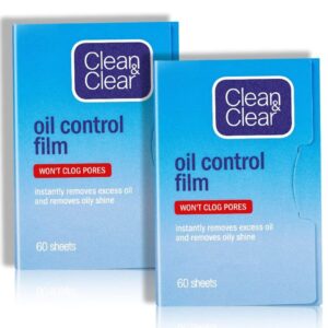 oil control film replacment for clean & clear oil-absorbing sheets,2 pack(total 120sheets)oil blotting sheets for face,9%larger makeup friendly high-performance handy face blotting paper for oily skin