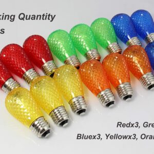 BRIMAX S14 Colored LED Bulbs Plastic for Christmas Outdoor String Lights Replacement, Shatterproof, E26 Base Multi Color Red/Orange/Blue/Green/Yellow, Halloween Decorative Bulb 15pack