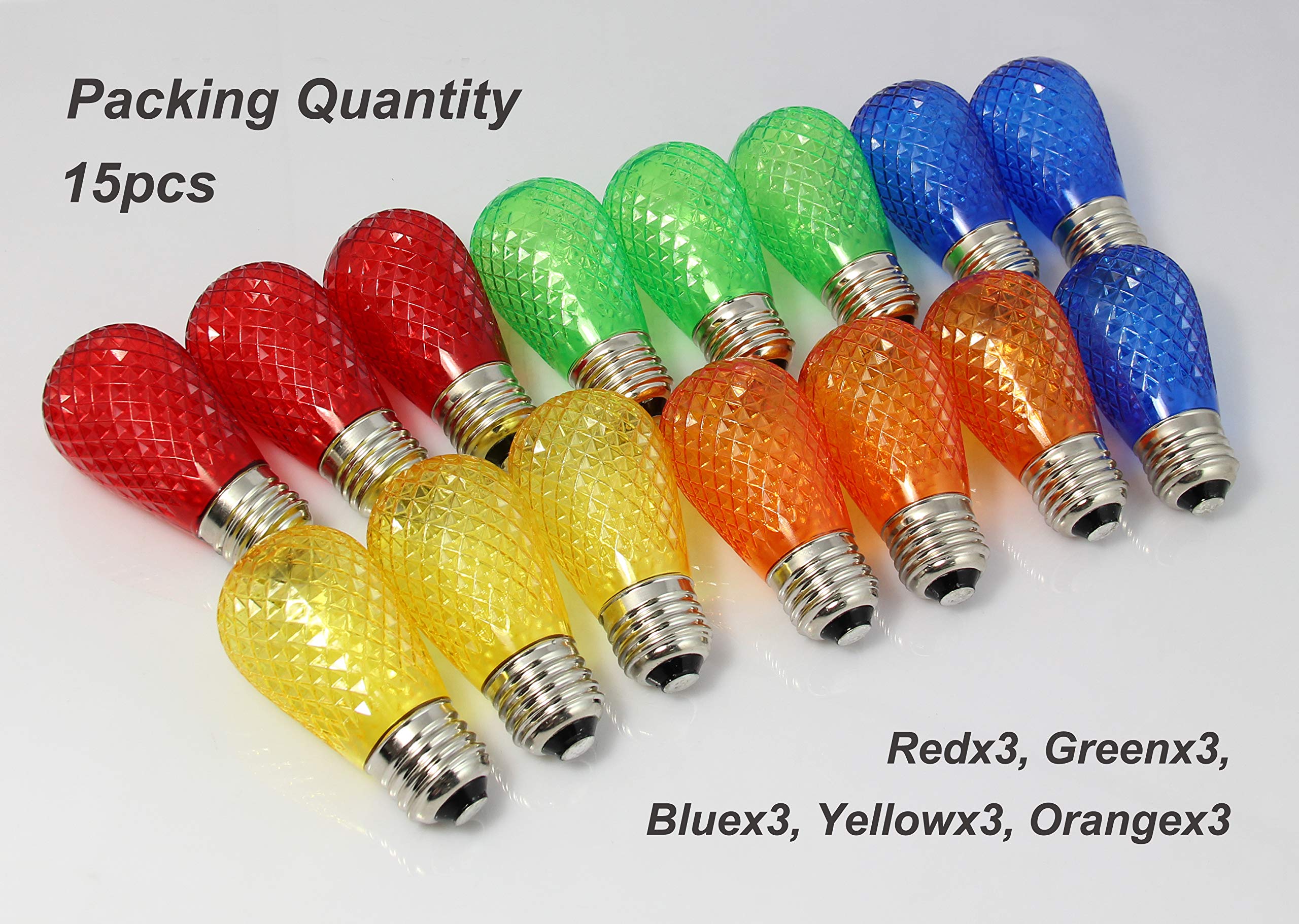 BRIMAX S14 Colored LED Bulbs Plastic for Christmas Outdoor String Lights Replacement, Shatterproof, E26 Base Multi Color Red/Orange/Blue/Green/Yellow, Halloween Decorative Bulb 15pack