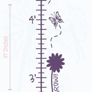 Butterflies and Flowers Growth Chart Vinyl Decals Girls Decor Stickers 7.5x37-Inch Plum