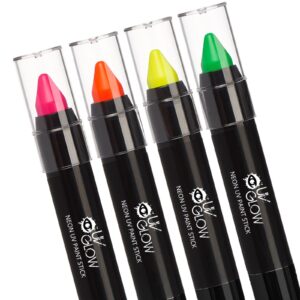 uv glow - neon uv paint stick/face & body crayon - genuine and original uv glow product - glows brightly under blacklights! (set of 4)