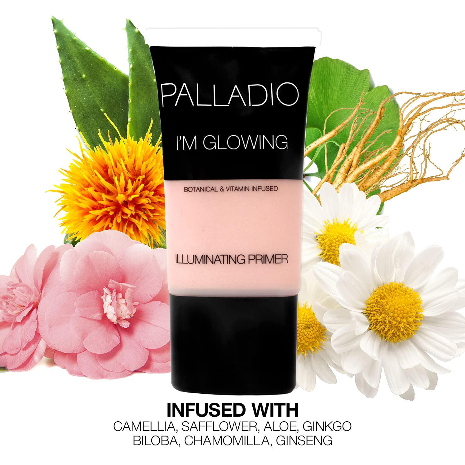 Palladio I'm Glowing Illuminating Primer, Pearly Pink Makeup Primer for Face, Contains Aloe Vera, Grape Seed Oil, Green Tea, Brightens Complexion, Combats Wrinkles, Fine Lines & Pores