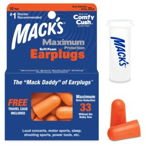 mack’s maximum protection soft foam earplugs – 10 pair, 33 db highest nrr – comfortable ear plugs for sleeping, snoring, loud concerts, motorcycles and power tools | made in usa