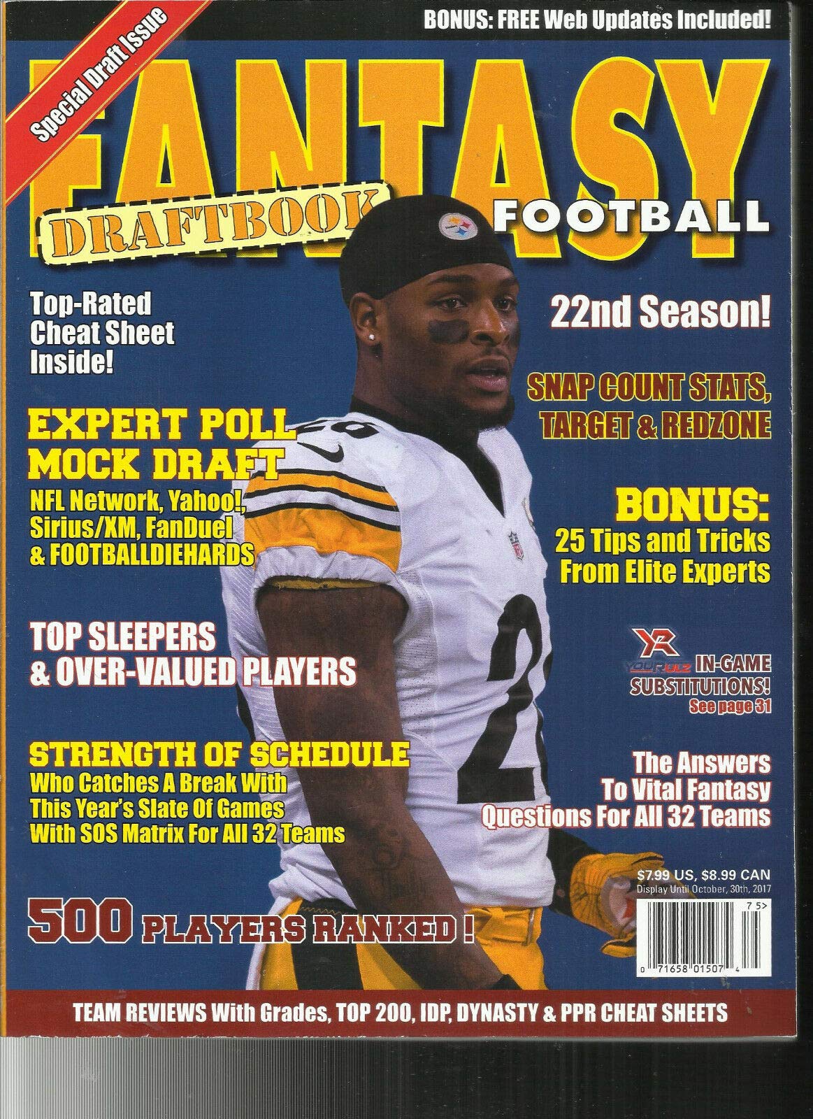 2017 FANTASY FOOTBALL DRAFT BOOK MAGAZINE 22nd ANNIVERSARY ISSUE 500 PLAYERS