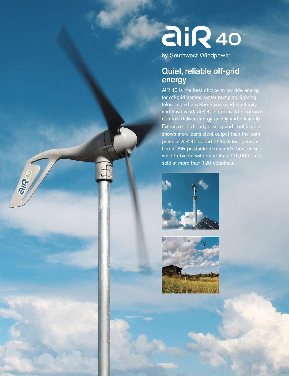 Primus Wind Power Air 40 Wind Turbine Generator | Land Off-Grid Remote Power Applications