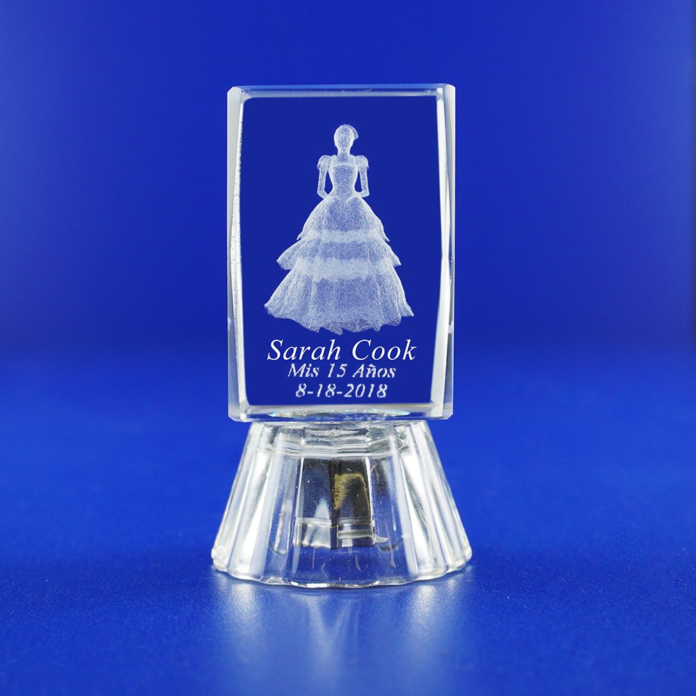 12 Pcs Personalized Custom Laser Engraving Cube Party Favor - Quinceañera, Mis XV Años, Mis 15 Años, Sweet 16 with Lighted Base(2.5"H) (12 Pieces)