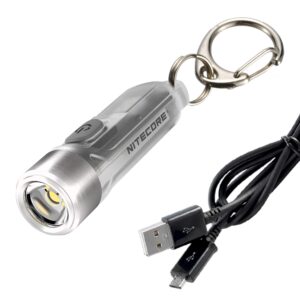 nitecore tiki keychain flashlight with uv high cri lights, 300 lumens usb rechargeable and lumentac charging cable
