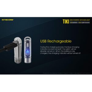 Nitecore Tiki Keychain Flashlight with UV High CRI Lights, 300 Lumens USB Rechargeable and LumenTac Charging Cable