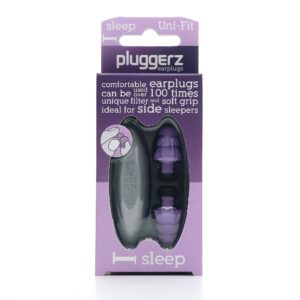 pluggerz sleep earplugs ? reduces background noise - hypoallergenic and safe for your ears, comfortable, perfect for a long night?s sleep - over 100 uses - storage box included