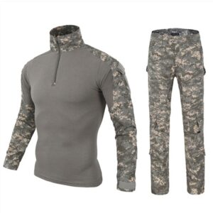 TOMITANY DXdesign Tactical 1/4 Zip Combat Long Sleeve T-Shirt Pants Set Slim Fit Hunting Military Uniform Dry Quick (XX-Large, Gray Set)