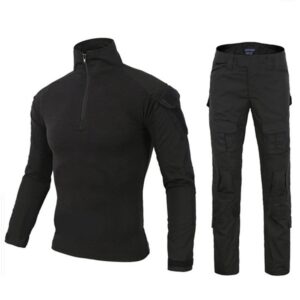 tomitany dxdesign tactical 1/4 zip combat long sleeve t-shirt pants set slim fit hunting military uniform dry quick (x-large, black set)