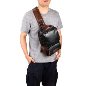qichuang men sling bag pu leather unbalance chest shoulder bag with usb charging port gift for men (black)
