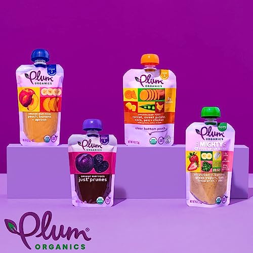 Plum Organics Mighty 4 Organic Toddler Food - Pear, Cherry, Blackberry, Strawberry, Black Bean, Spinach, and Oat - 4 oz Pouch (Pack of 6) - Organic Fruit and Vegetable Toddler Food Pouch