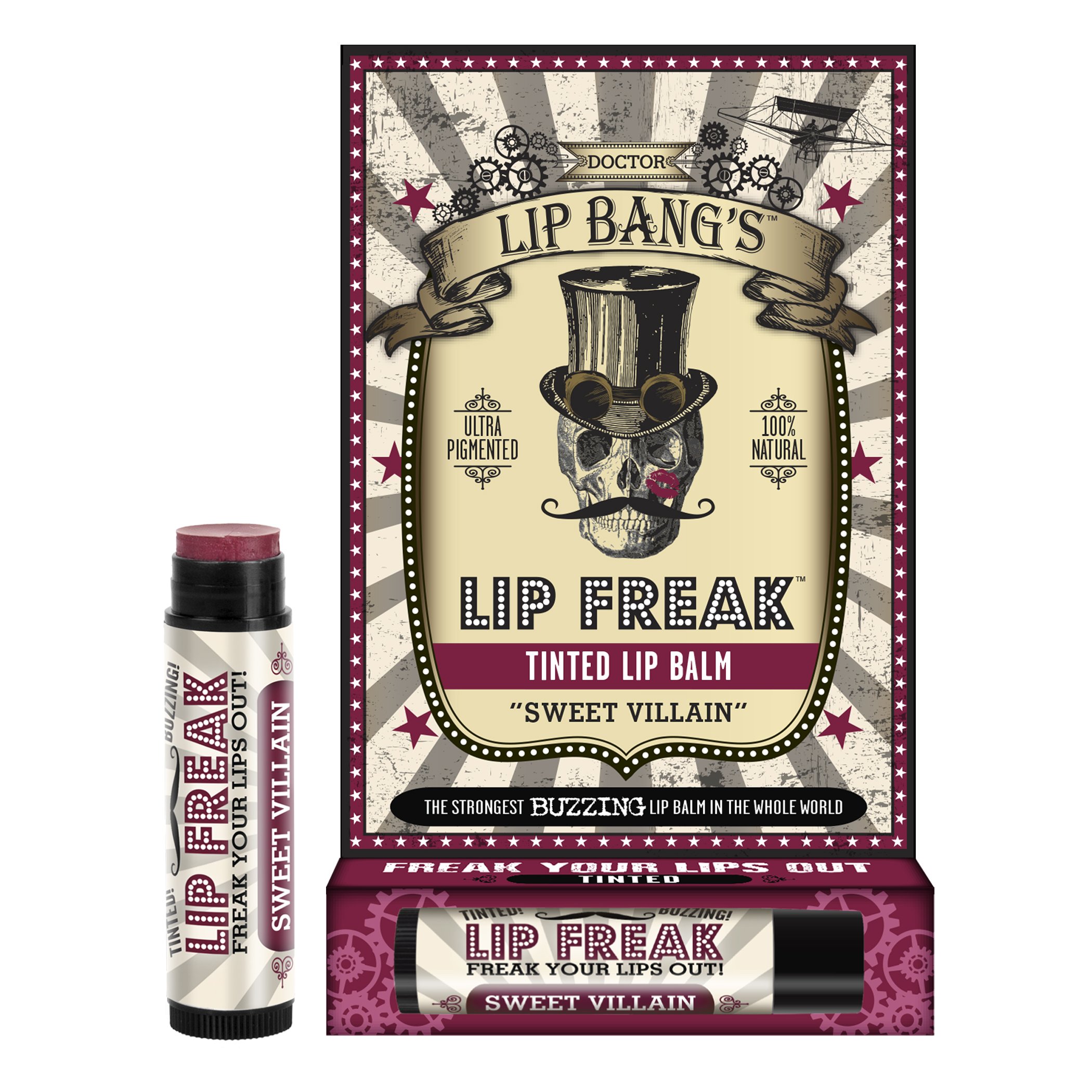 Doctor Lip Bang's BUZZING Lip Balm | Lip Freak| 100% All Natural | Cruelty Free | Tinted | Sweet Villain