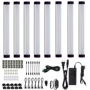 aiboo led under cabinet lighting kit, plug in strip lights with dimmer switch for kitchen cabinet counter, closet, bedroom lighting（24w-8 bars kit-2700k)