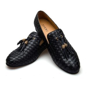 men's vintage velvet embroidery noble loafer shoes slip-on loafer smoking slipper tassel loafer, black/01, 12 us