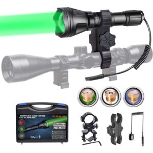 odepro kl52plus zoomable hunting light with red green white ir850 interchangeable modules, predator flashlight with pressure switch, for hog coyote and varmint hunting