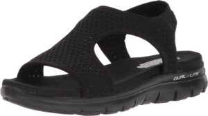 skechers cali women's flex appeal 2.0-deja vu sport sandal,black/black,8 m us