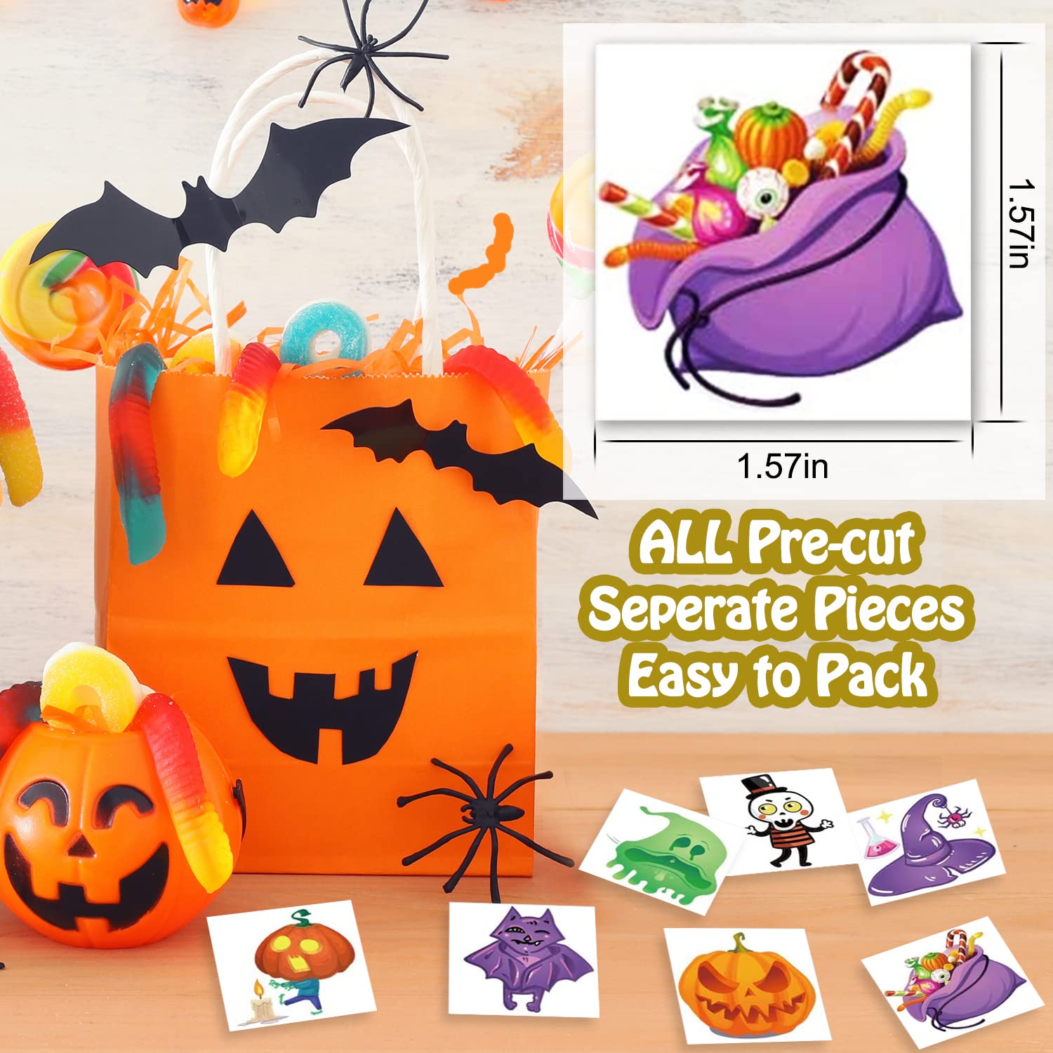 WAVEJOE 180pcs Assorted Halloween Tattoos, 30 Designs Including 36 Glow in The Night Children Tattoos Halloween Trick or Treat Ghost Monster Pumpkin Tattoos