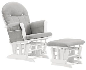 angel line celine glider and ottoman, white/gray cushion with white piping