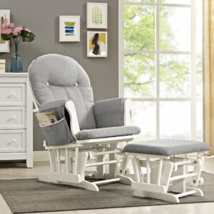 Angel Line Celine Glider and Ottoman, White/Gray Cushion with White Piping