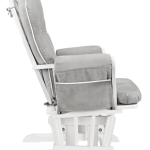 Angel Line Celine Glider and Ottoman, White/Gray Cushion with White Piping