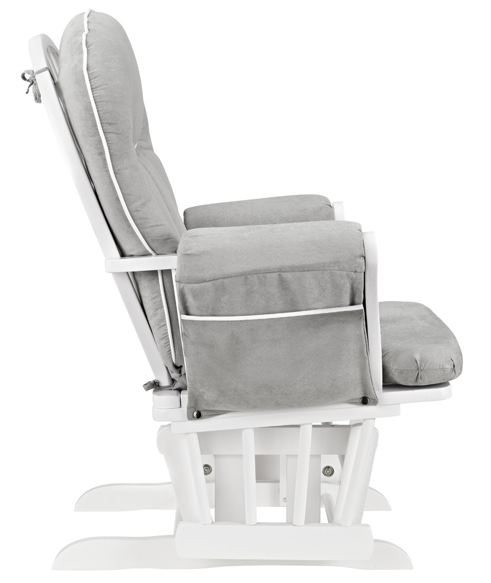 Angel Line Celine Glider and Ottoman, White/Gray Cushion with White Piping