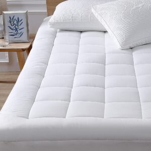 twin mattress pad cover top with stretches to 18” deep pocket fits up to 8”-21” cooling white bed topper (down alternative, twin size)