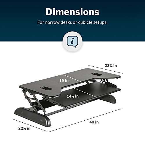 Vari - VariDesk Cube Plus 40 – Two-Tier Cubicle Standing Desk Converter for Dual Monitors – 9 Height Adjustable Settings with Spring-Assisted Lift and Dual Handles – Fully Assembled, Black
