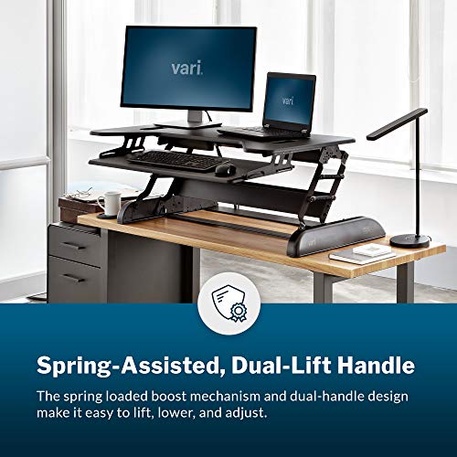 Vari - VariDesk Cube Plus 40 – Two-Tier Cubicle Standing Desk Converter for Dual Monitors – 9 Height Adjustable Settings with Spring-Assisted Lift and Dual Handles – Fully Assembled, Black