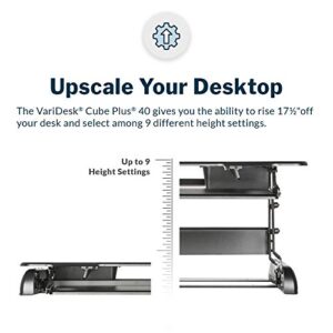 Vari - VariDesk Cube Plus 40 – Two-Tier Cubicle Standing Desk Converter for Dual Monitors – 9 Height Adjustable Settings with Spring-Assisted Lift and Dual Handles – Fully Assembled, Black