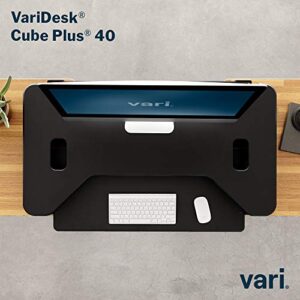 Vari - VariDesk Cube Plus 40 – Two-Tier Cubicle Standing Desk Converter for Dual Monitors – 9 Height Adjustable Settings with Spring-Assisted Lift and Dual Handles – Fully Assembled, Black