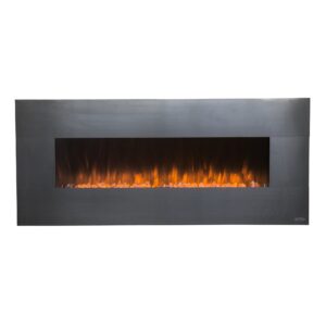 Touchstone 80026 - Stainless Electric Fireplace - (Stainless) - 50 Inch Wide - On-Wall Hanging - Log & Crystal Included - 5 Flame Settings - Realistic Flame - 1500/750W - Timer & Remote