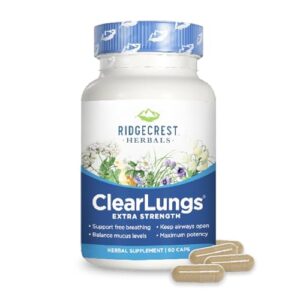 ridgecrest herbals clearlungs extra strength, daily health supplement, natural lung and nasal wellness formula for bronchial, respiratory, immune, sinus, and mucus support (60 vegan caps, 30 serv)