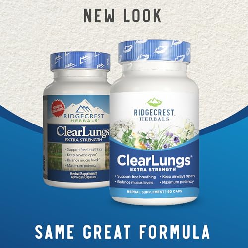 RidgeCrest Herbals ClearLungs Extra Strength, Daily Health Supplement, Natural Lung and Nasal Wellness Formula for Bronchial, Respiratory, Immune, Sinus, and Mucus Support (60 Vegan Caps, 30 Serv)